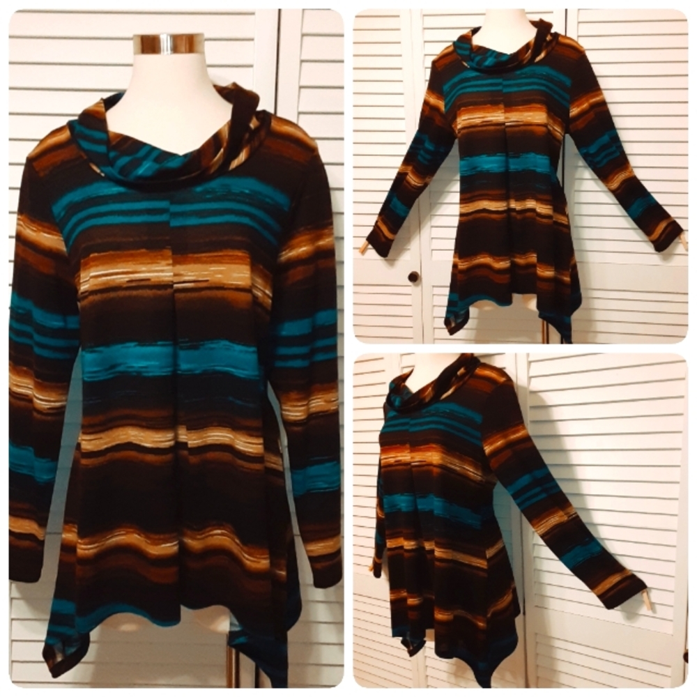 Cowl Neck Shark Bite Lightweight Tunic Sweater Zac & Rachel